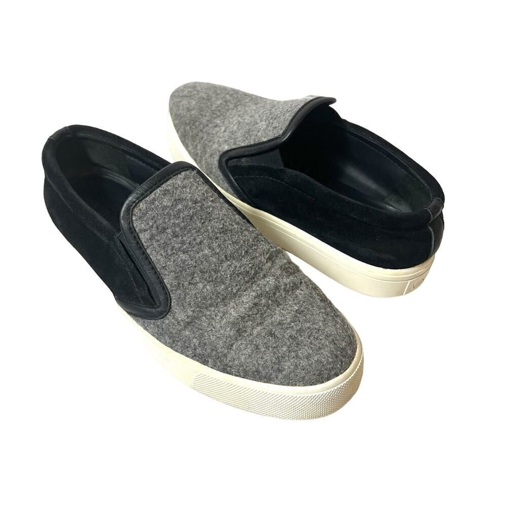 VINCE Slip On Skateboard Shoe Black/Gray Leather Womens 6.5 Low Top Flat Sneaker